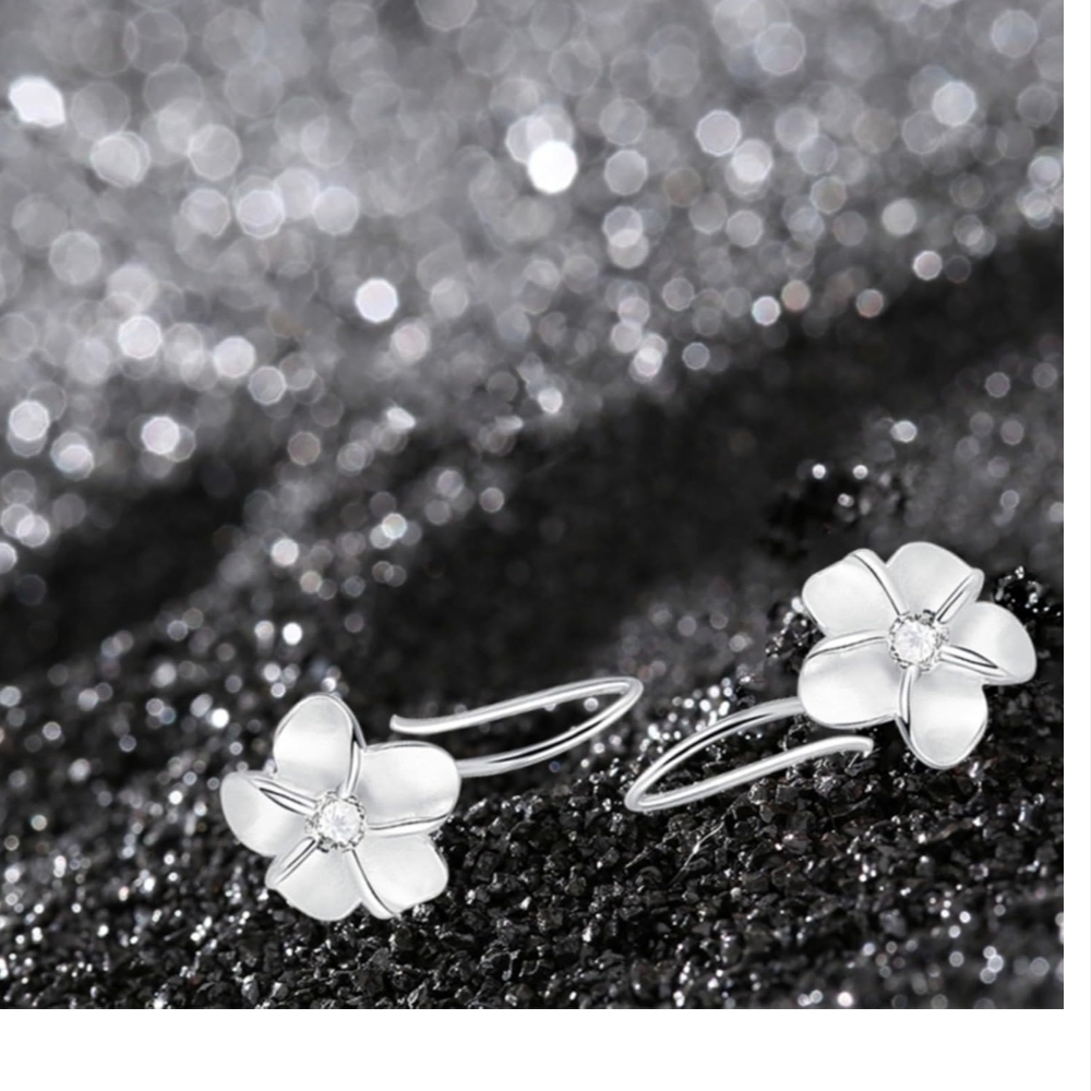 925 Sterling Silver Plumeria Earrings - Picture 3 of 4